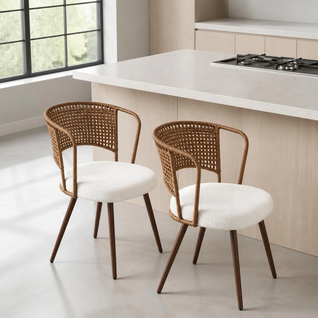 GOODSILO Sturdy Metal Frame Upholstered Woven Dining Seating Chair