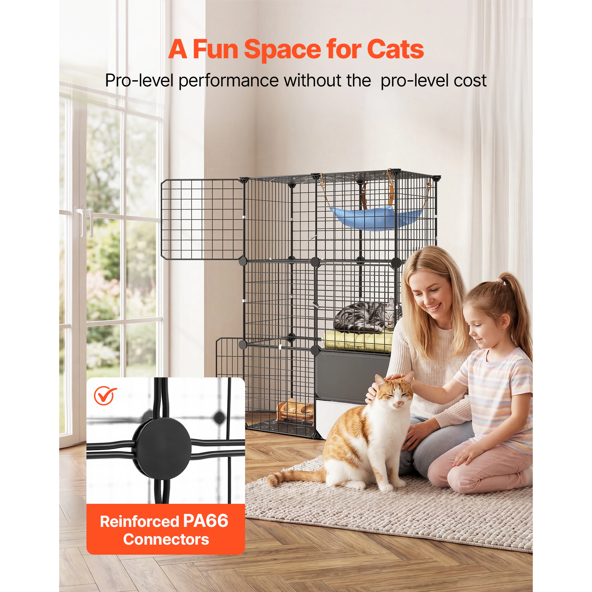 HONGGE 28 x 17.91 x 40.98 in 3-Tier Steel Cat Cage with Litter Box, Indoor Playpen for 1-2 Cats, Black