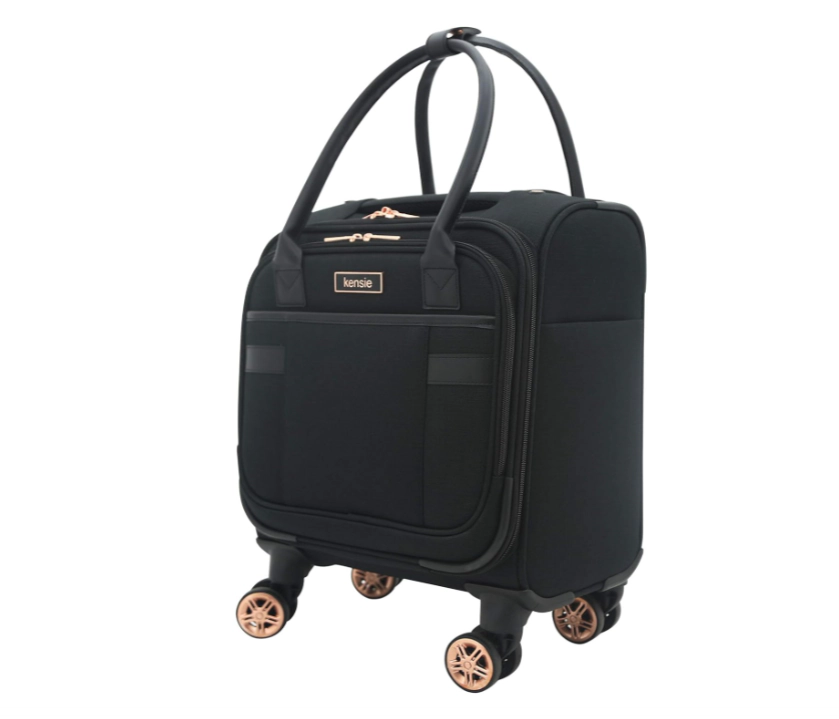 Kensie Hudson Unisex Softside Spinner Luggage, Black with Rose Gold, 3-Piece Set (16/20/28)