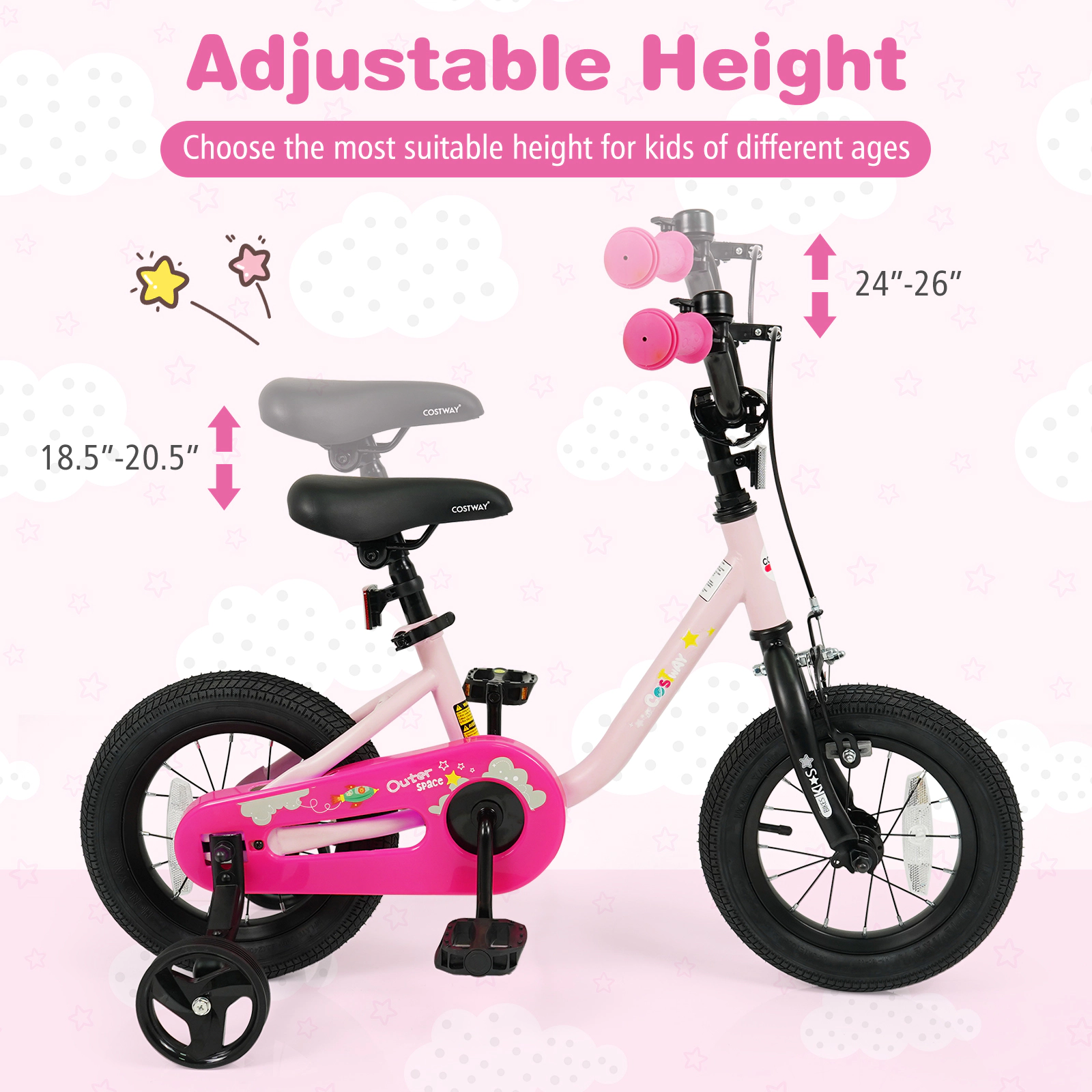 LJG Kids Bike Boys and Girls 12/14/16-Inch Children Bicycle-Pink