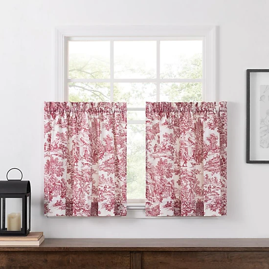 Ellis Curtain Victoria Park Toile Room Darkening Window Rod Pocket Pair Set With 2 Tiers - 2-Piece - 68x84", Red