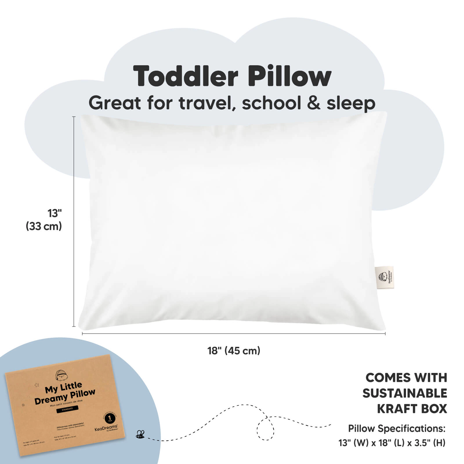 KeaBabies 1-Pack Toddler Pillow Without Pillowcase