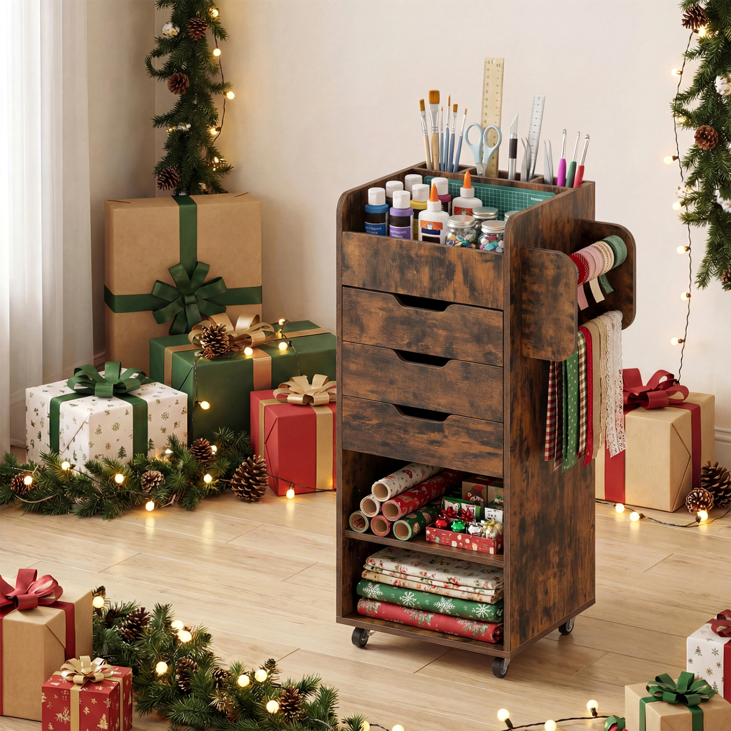 LJG Utility Trolley with Open Shelves and 3 Drawers
