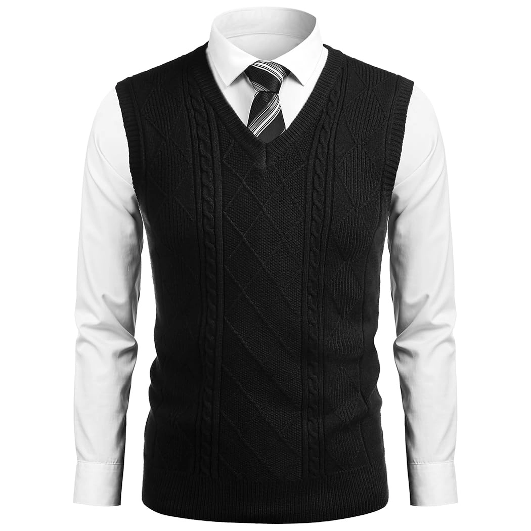 COOFANDY Men's Regular Fit V Neck Sleeveless Knit Sweater Vest
