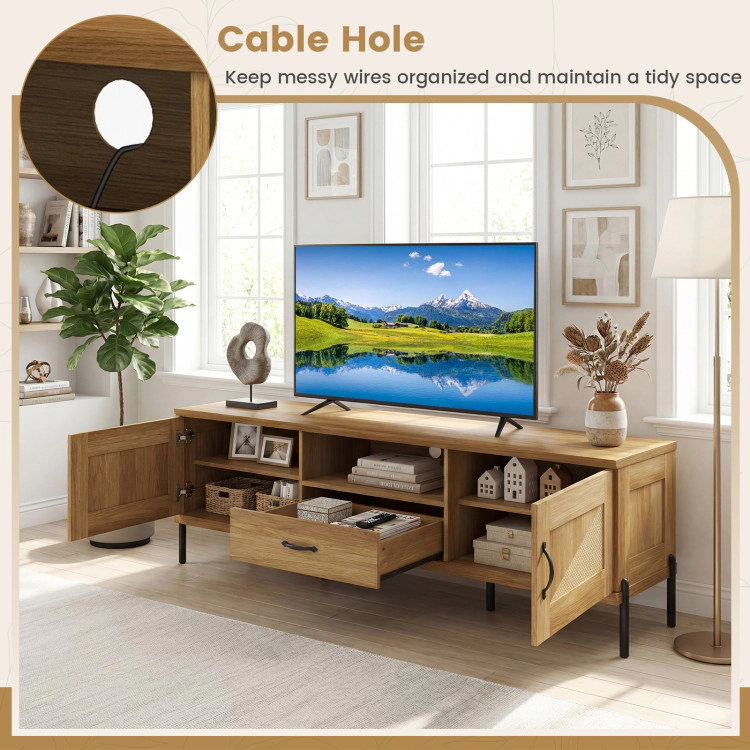 Hivvago Rattan Tv Stand For Tvs Up To 80" Mid Century Modern Media Console Table With 2 Storage Cabinets