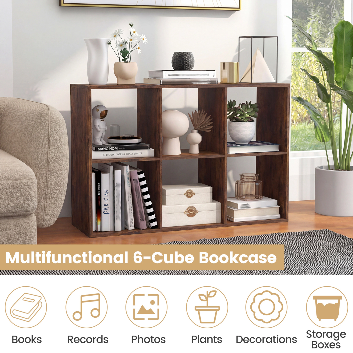 SlickBlue 6 Cube Bookshelf Storage Organizer with Open Back