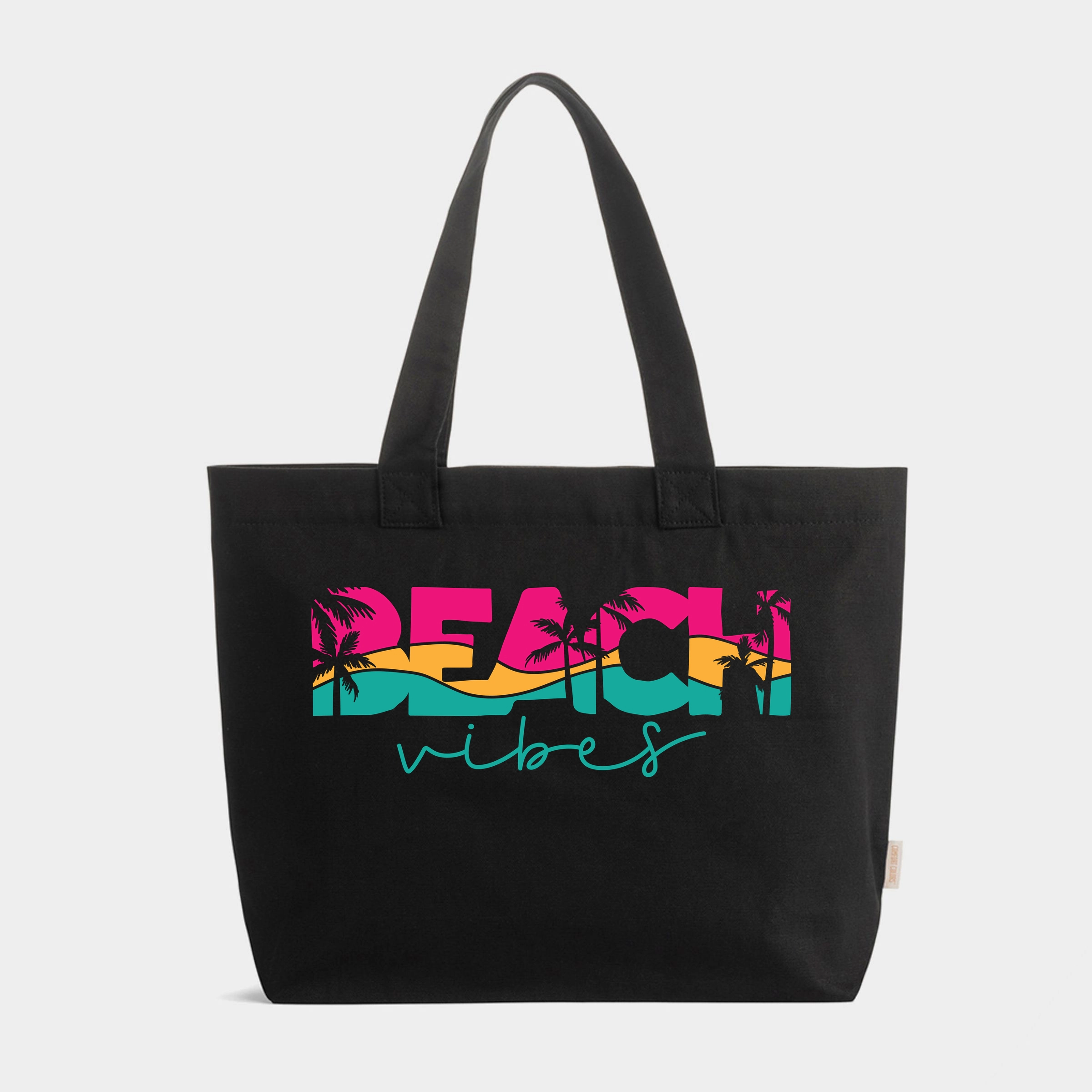 Simply Sage Market - Zippered Canvas Tote Beach Vibes Colorful Palm Trees