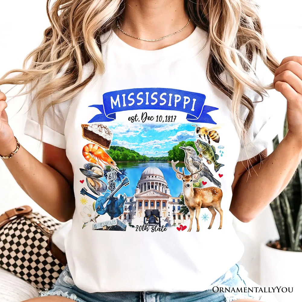 OrnamentallyYou Unisex Artistic Mississippi State Themes And Landmarks T-Shirt
