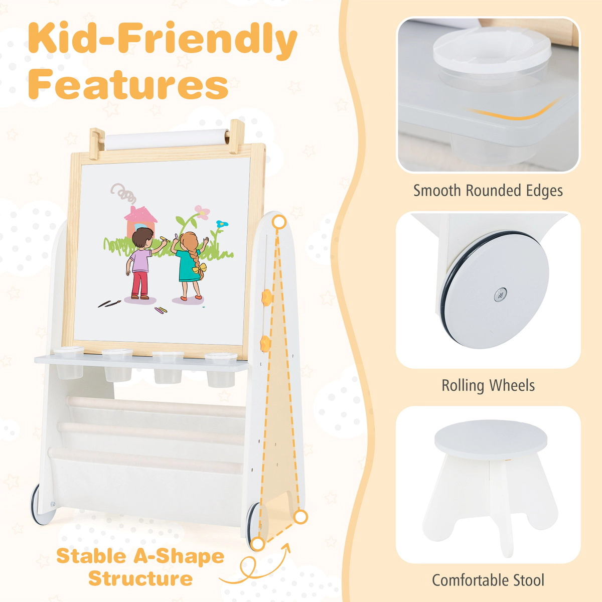 SUGIFT 4-in-1 Toddler Activity Table Easel Set with Magnetic Whiteboard & Chalkboard 165-lb Stool Capacity Ages 3+ Gray