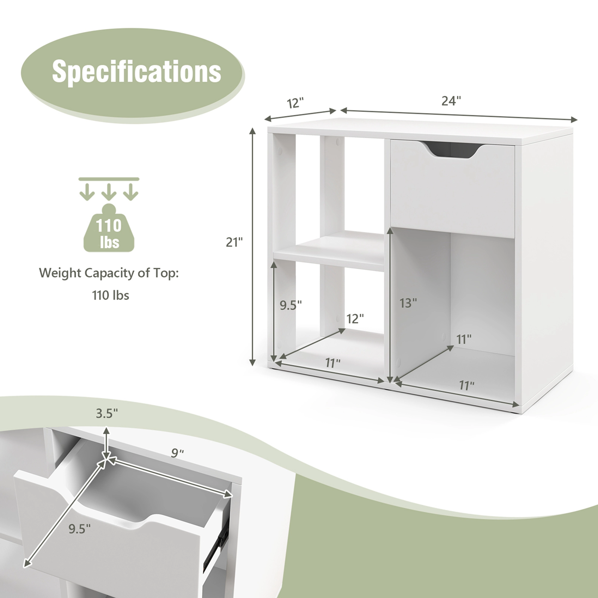 Costway 3-Cube Bookcase Organizer with 2-tier Wooden Storage Shelf & Pull-out Drawer