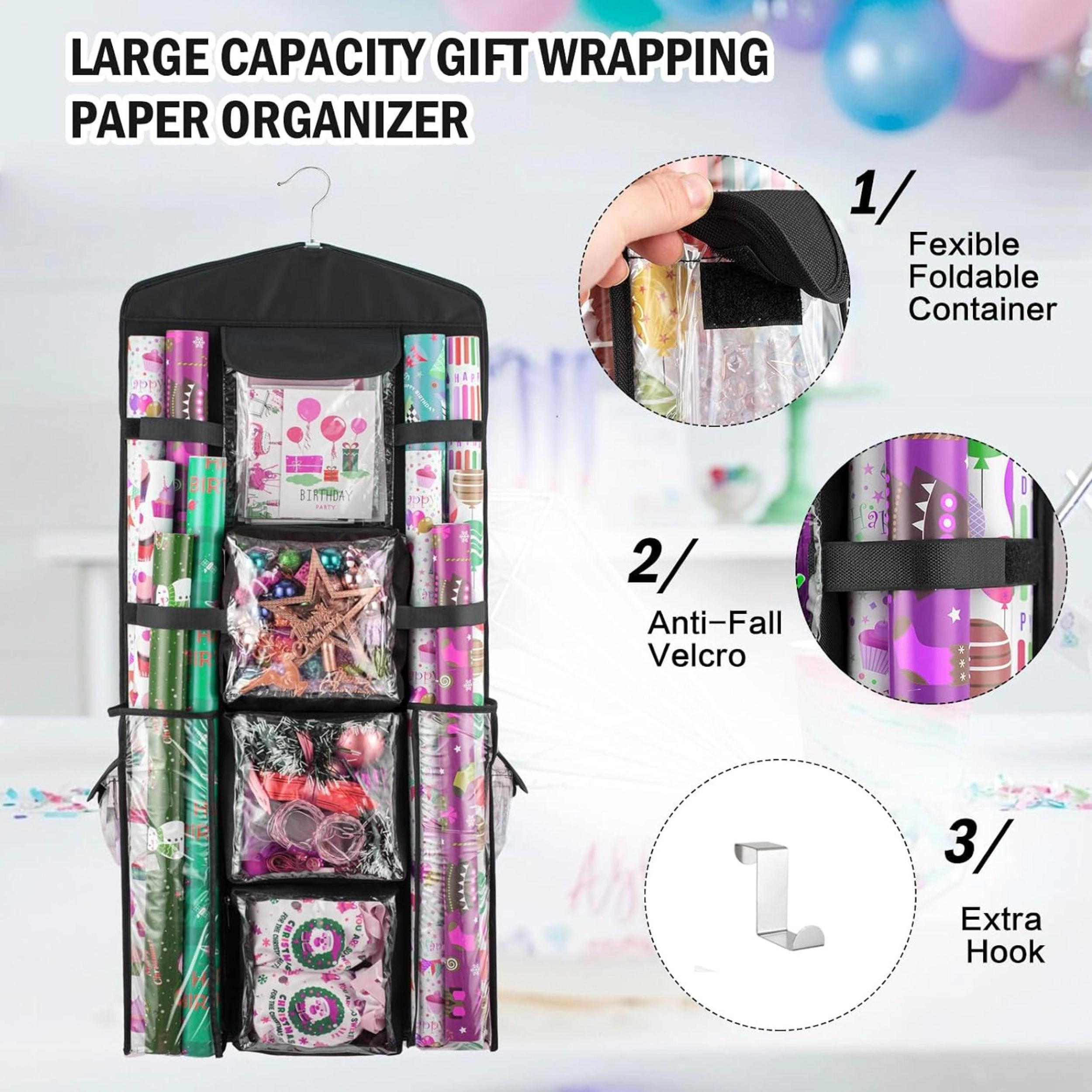 Stock Preferred Christmas Wrapping Paper and Gift Bag Hanging Storage Organizer