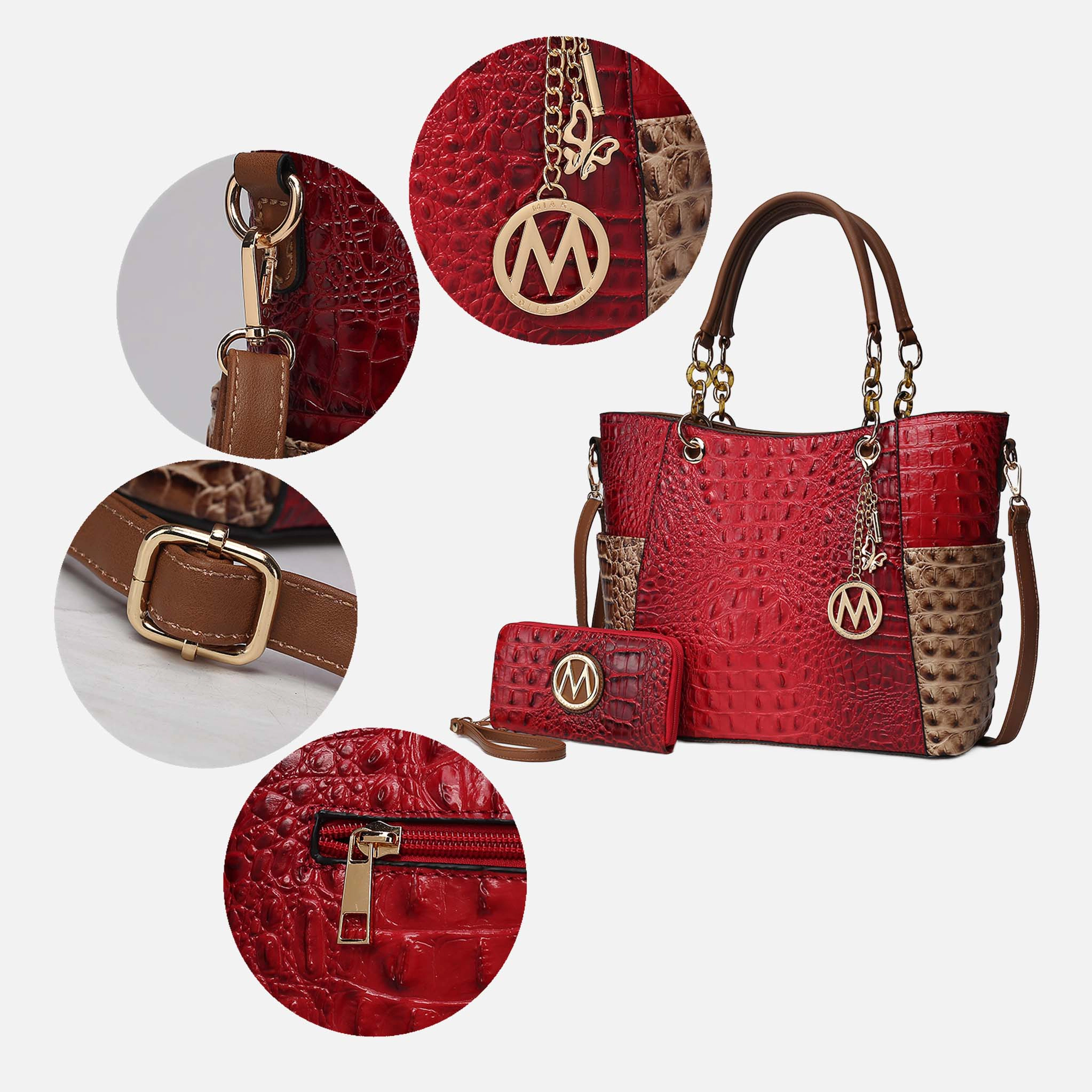 Mia K Collection Merlina Faux Crocodile Tote Bag with Detachable Crossbody Strap