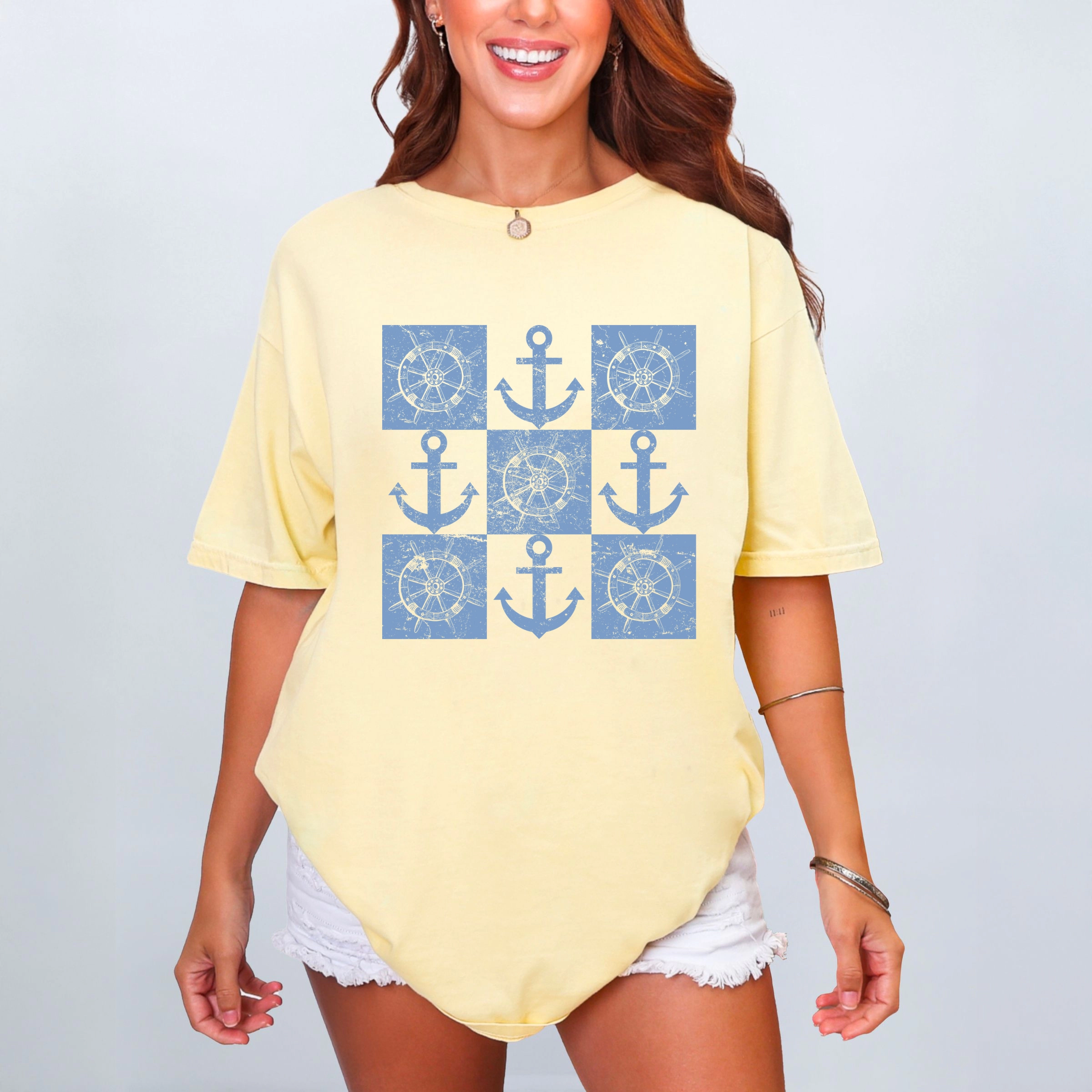 Simply Sage Market - Anchor Wheel Grid Women's Garment Dyed Graphic T-Shirt