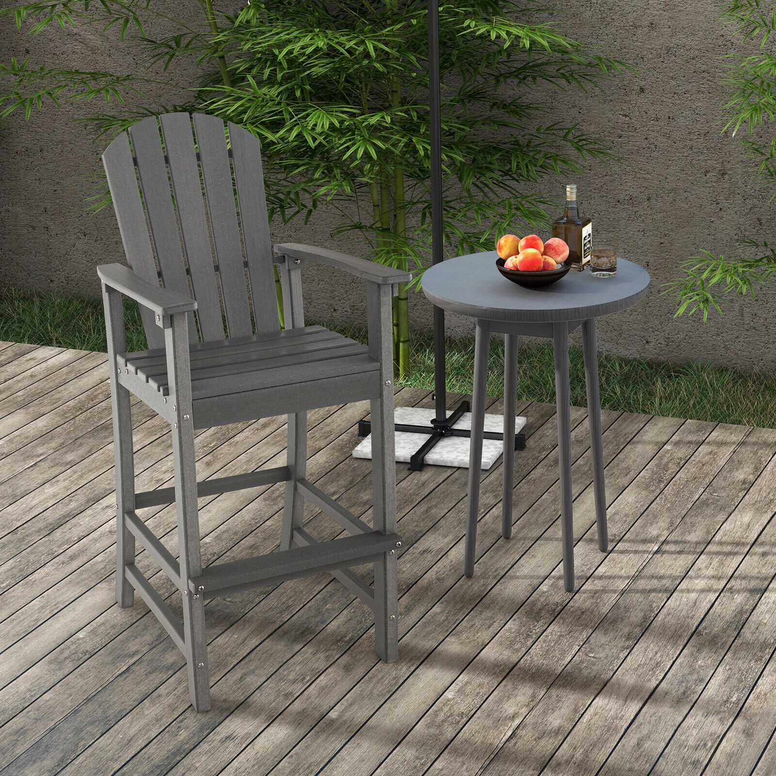 SUGIFT All-Weather Counter-Height HDPE Bar Stool with Armrests and Footrest 30-in Seat Height 360-lb Capacity Gray