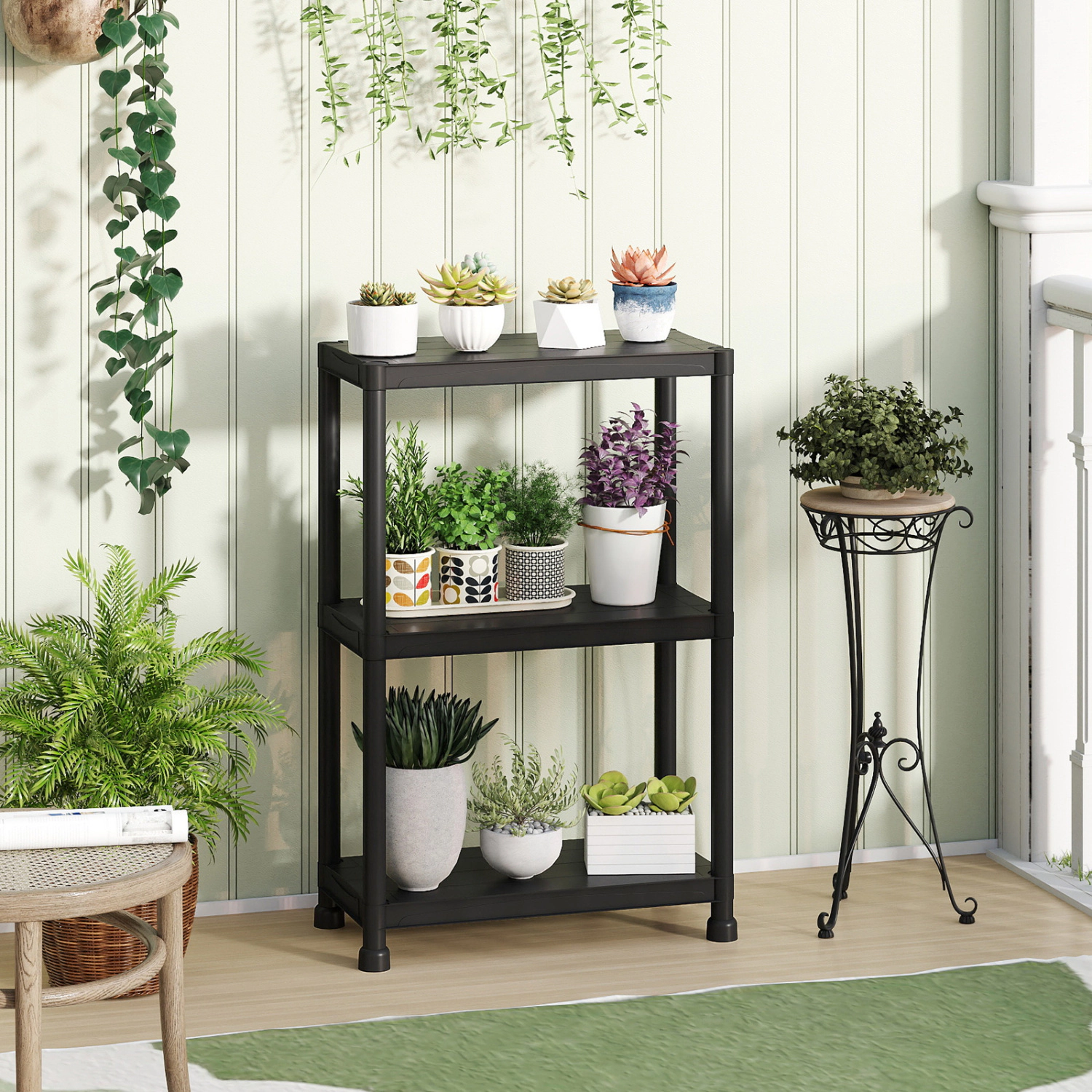 SUGIFT 3-Tier Heavy-Duty Storage Shelving Unit 100-lb Per Shelf 300-lb Total Capacity Freestanding Garage Shelves Black
