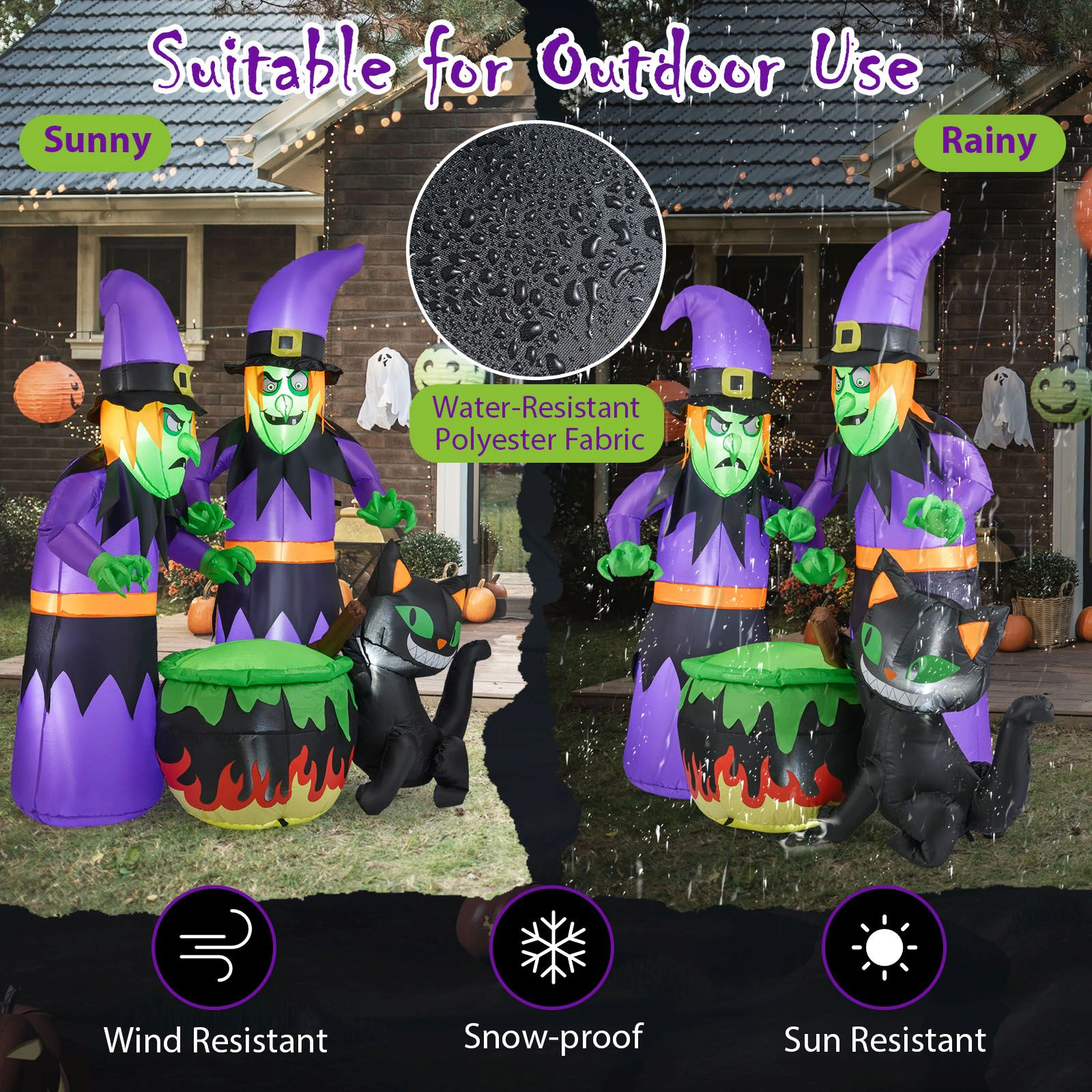 Slickblue Lighted Outdoor Halloween Witch Yard Display with Black Cat Accent