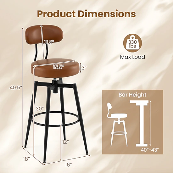 Hivvago Set Of 4 Swivel Barstools Faux Leather With Upholstered Seat And Back