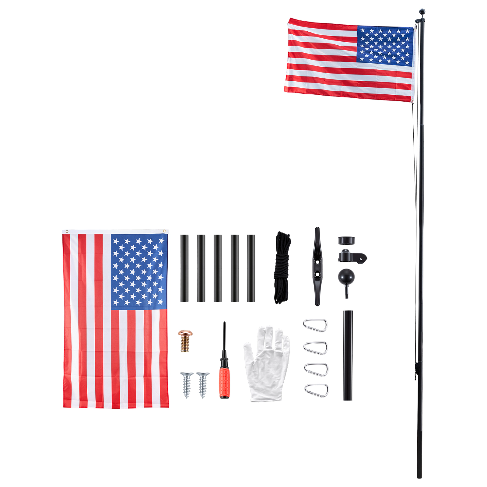 HONGGE 20 ft Sectional Flag Pole Kit, Heavy Duty Aluminum In-Ground Flagpole with 3x5 American Flag