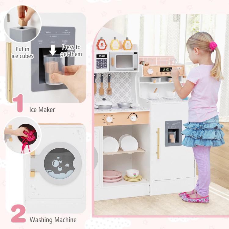 SUGIFT Wooden Kids Play Kitchen Set with Coffee Makers and 27 Accessories 42 x 12 x 41-in Playset Ages 3+ White