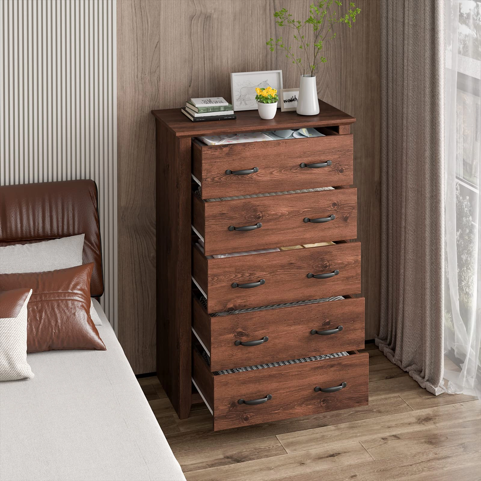 Glintex 47-Inch Tall 5-Drawer Dresser with Metal Glides and Anti-Tip Device