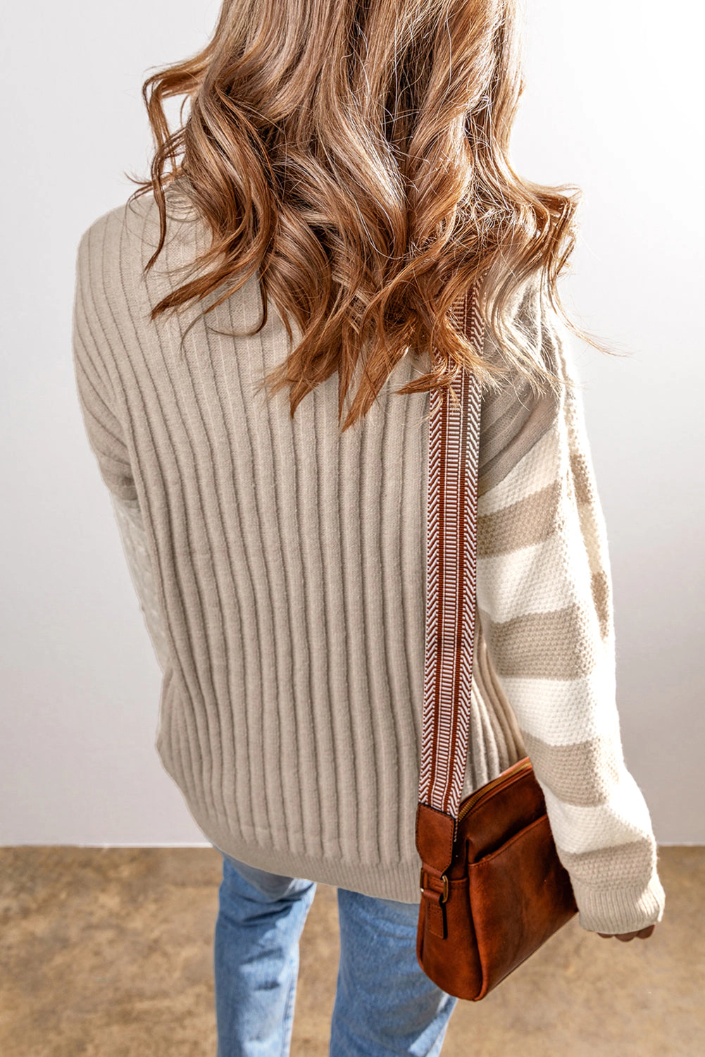 Sol Living Womens Cable Knit Colorblock Crew Neck Drop Shoulder Sweater