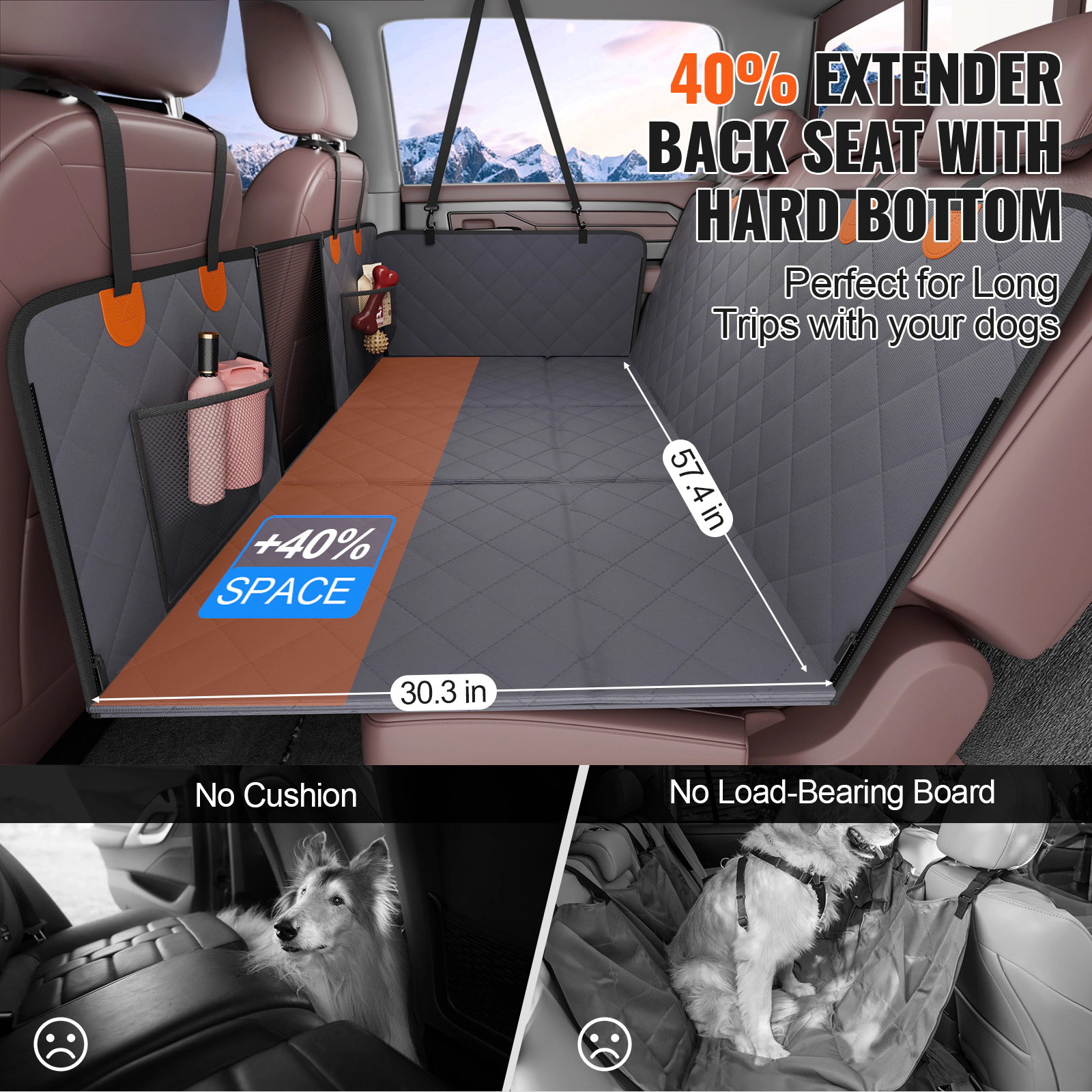 HONGGE Back Seat Extender, Dog Car Seat Cover, Dog Hammock for Car Back Seat Bed