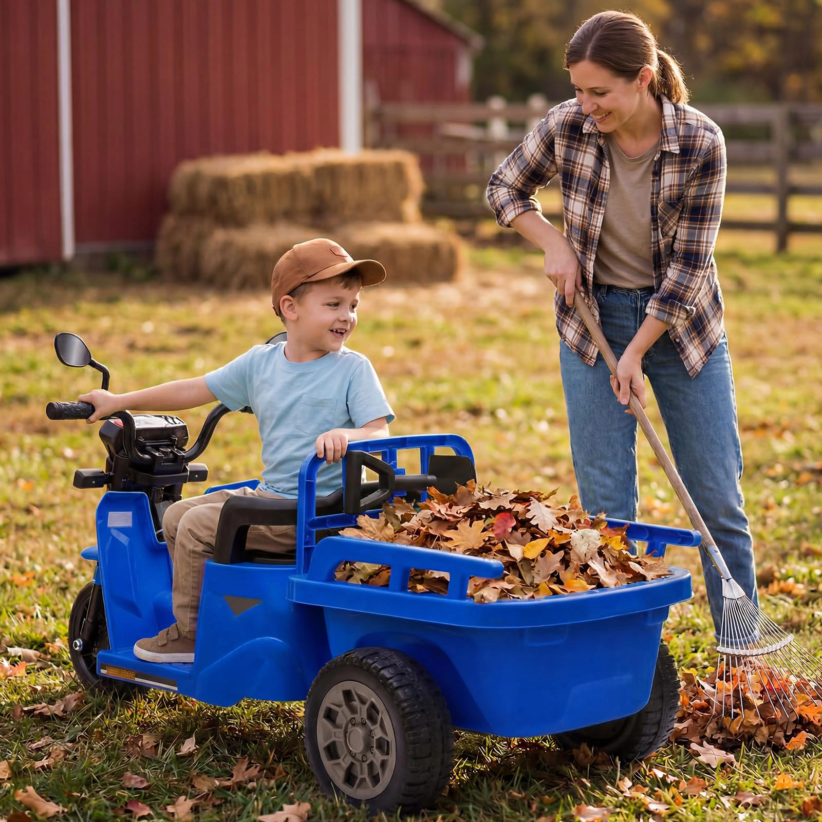 12V Kids Ride On Motorcycle Tricycle with Trailer, Bluetooth Music, LED Light & Dual Motors for Ages 3-8