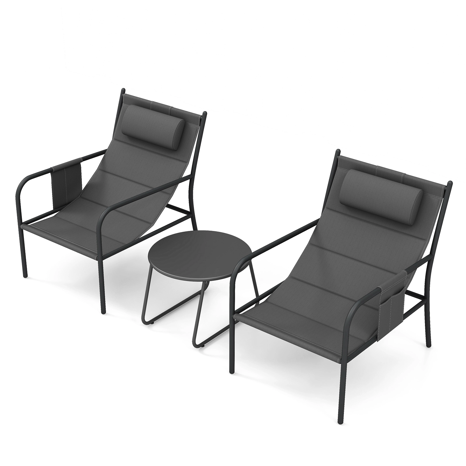 SUGIFT 3 Piece Outdoor Bistro Conversation Set with Metal Chairs and Coffee Table 330-lb Chair Capacity Gray