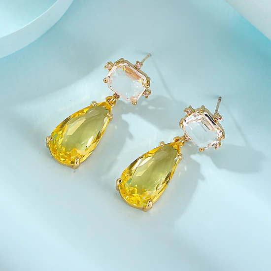 Premium Charms Womens Two‑Tier Rectangle & Pear Cut Cubic Zirconia Drop ...