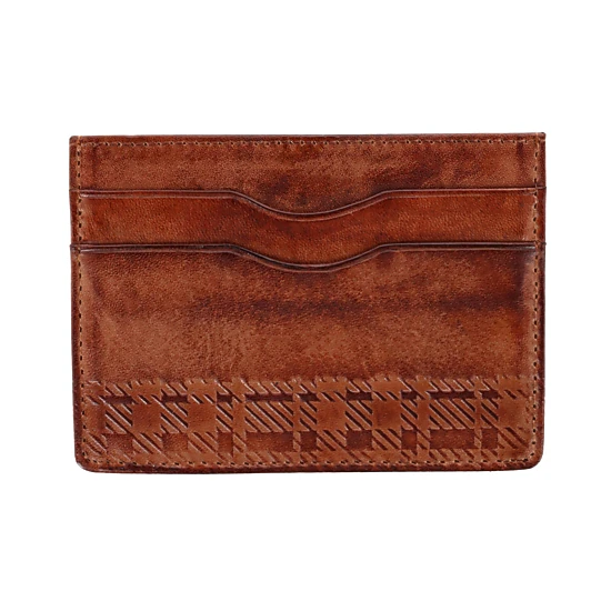 Trafalgar Men's Caelen Plaid Embossed RFID Leather Card Case