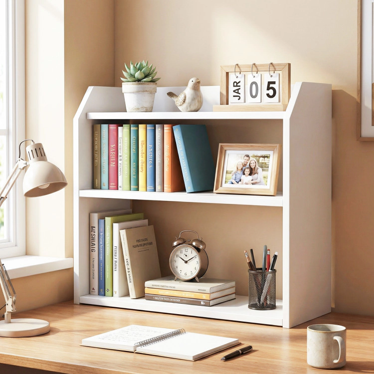 Hivvago 3-Tier Desktop Bookshelf Wooden Countertop Bookcase with Raised Top Guardrails