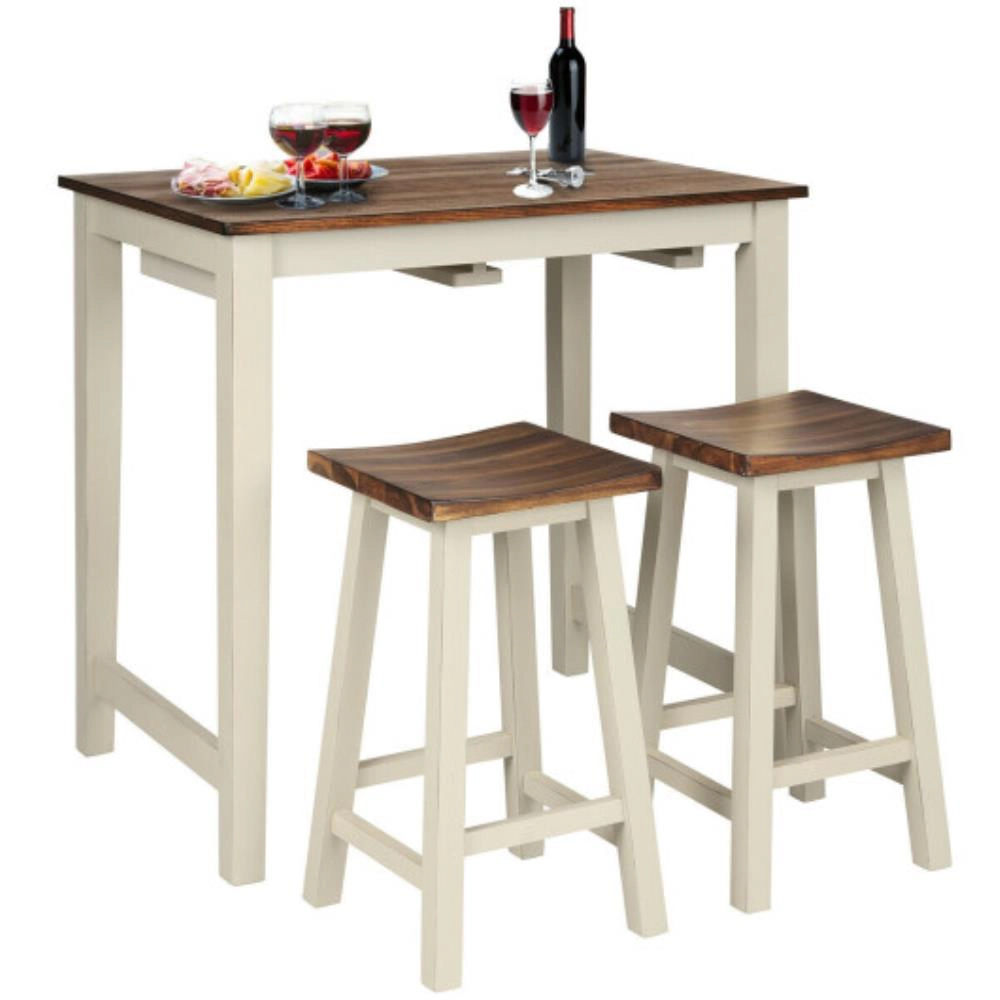 Hivvago Counter Height Pub Table With 2 Saddle Bar Stools