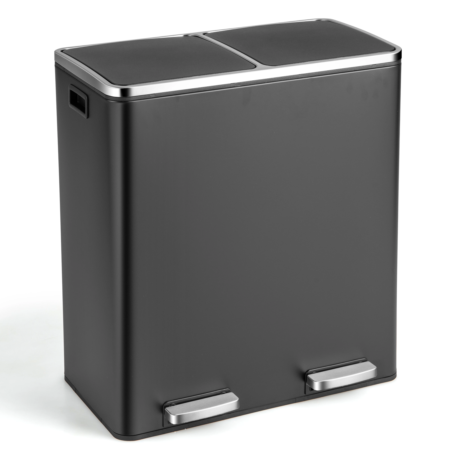 SUGIFT 16-Gallon Dual Compartment Step Trash Can Soft-Close Lids 2 x 8-Gallon Inner Buckets 23 x 13 x 26-in Silver/Black
