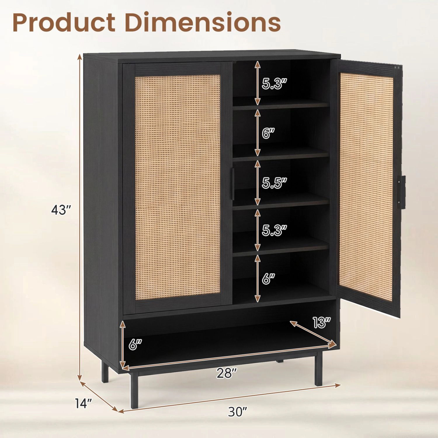 SlickBlue Entryway Shoe Organizer Cabinet with Woven Doors and Shelves