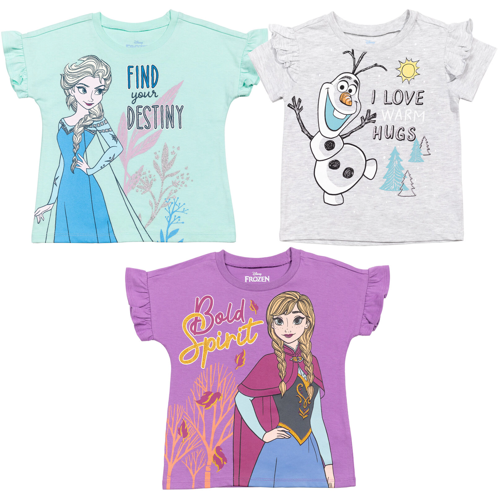 Disney Frozen Girls' 3-Pack Glitter T-Shirts