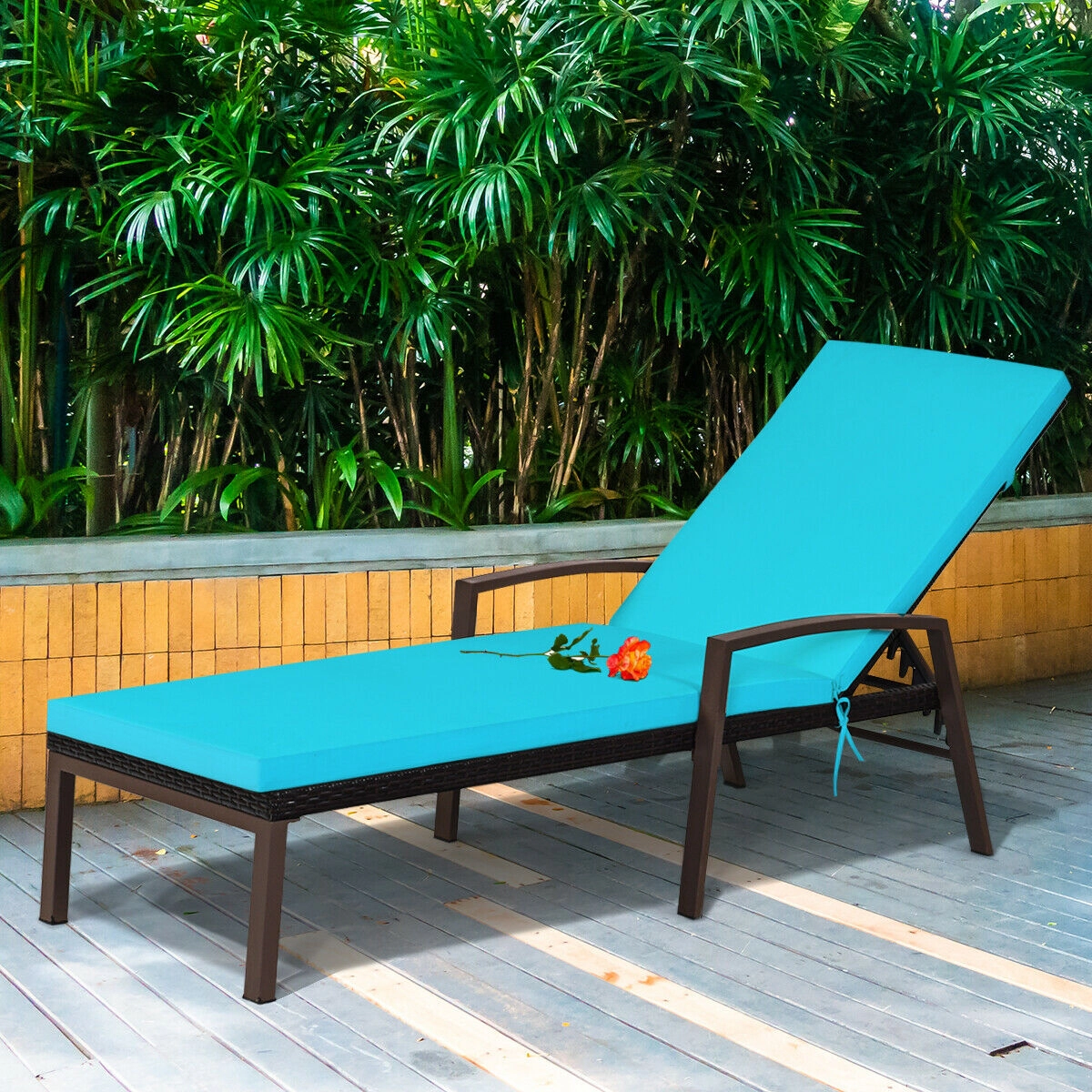 SUGIFT Back-Adjustable PE Rattan Patio Lounge Chaise Recliner 400-lb Capacity Cushion 76-in Length 2-Piece Set Turquoise