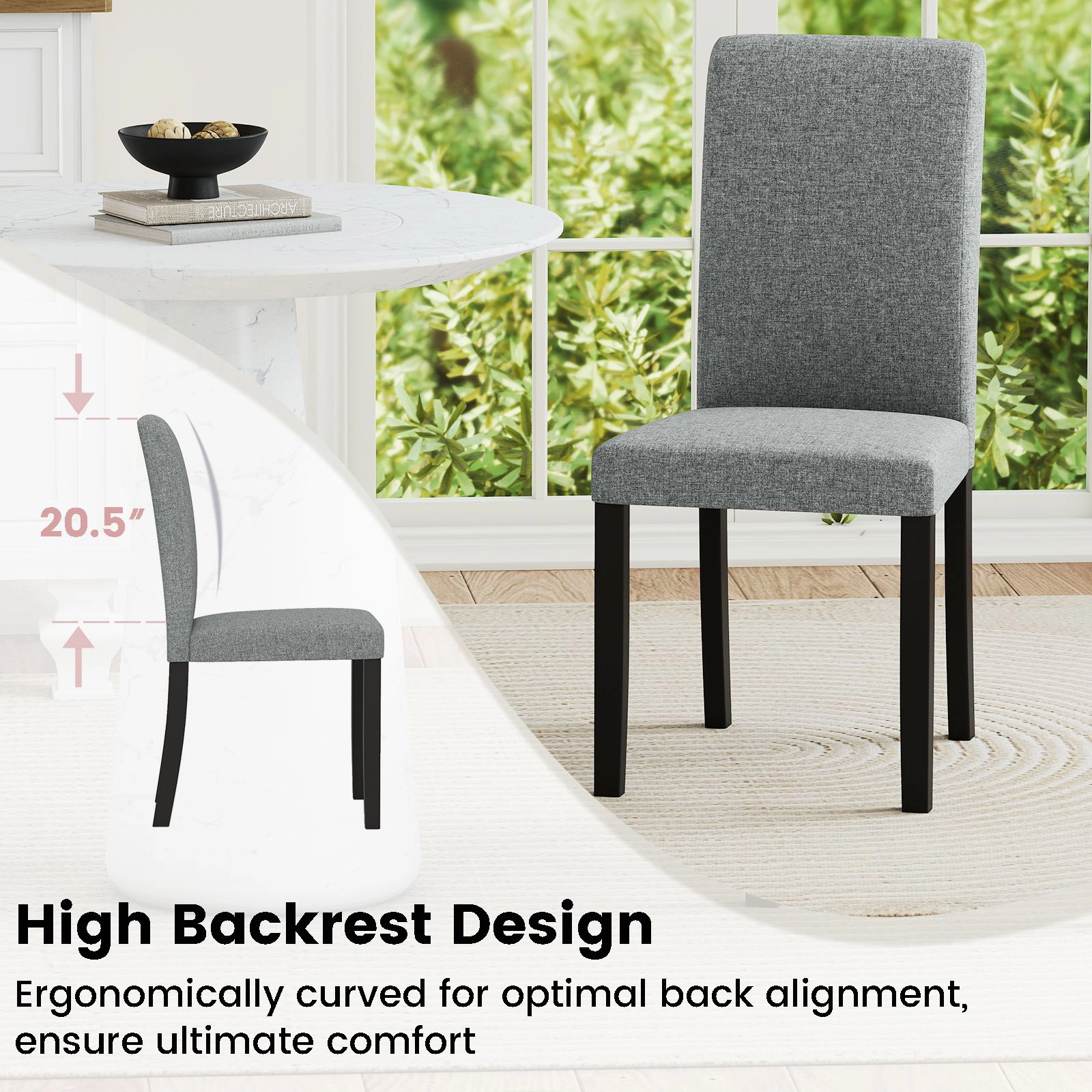 SlickBlue Upholstered Dining Chairs High Back Rubber Wood Set of 2