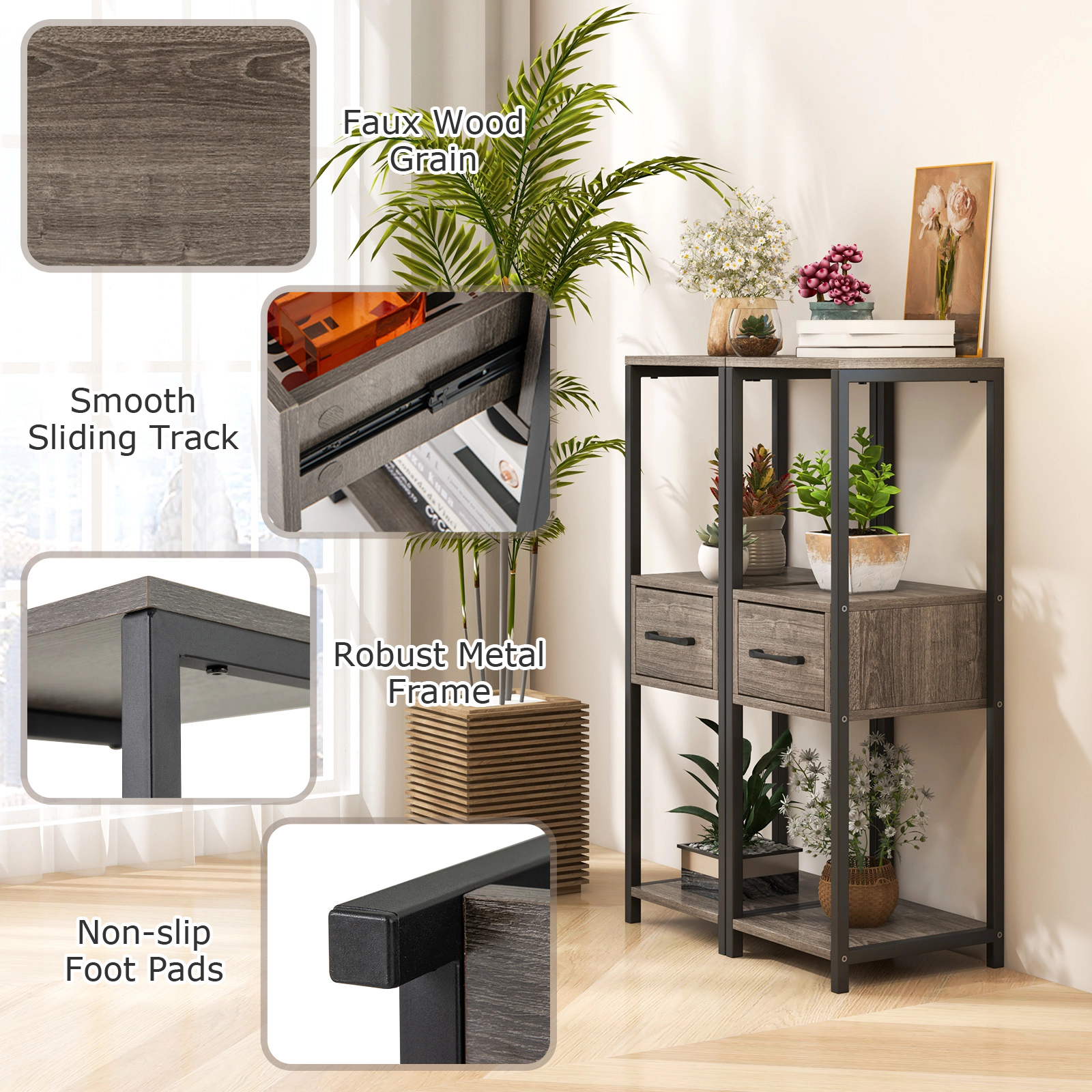 SlickBlue 3-Tier Plant Stand Set with Drawers and Shelves
