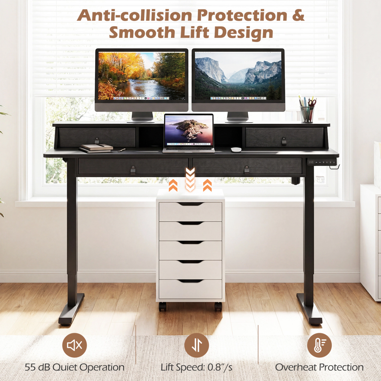 LJG 55 Inch x 27 Electric Standing Desk with Drawers