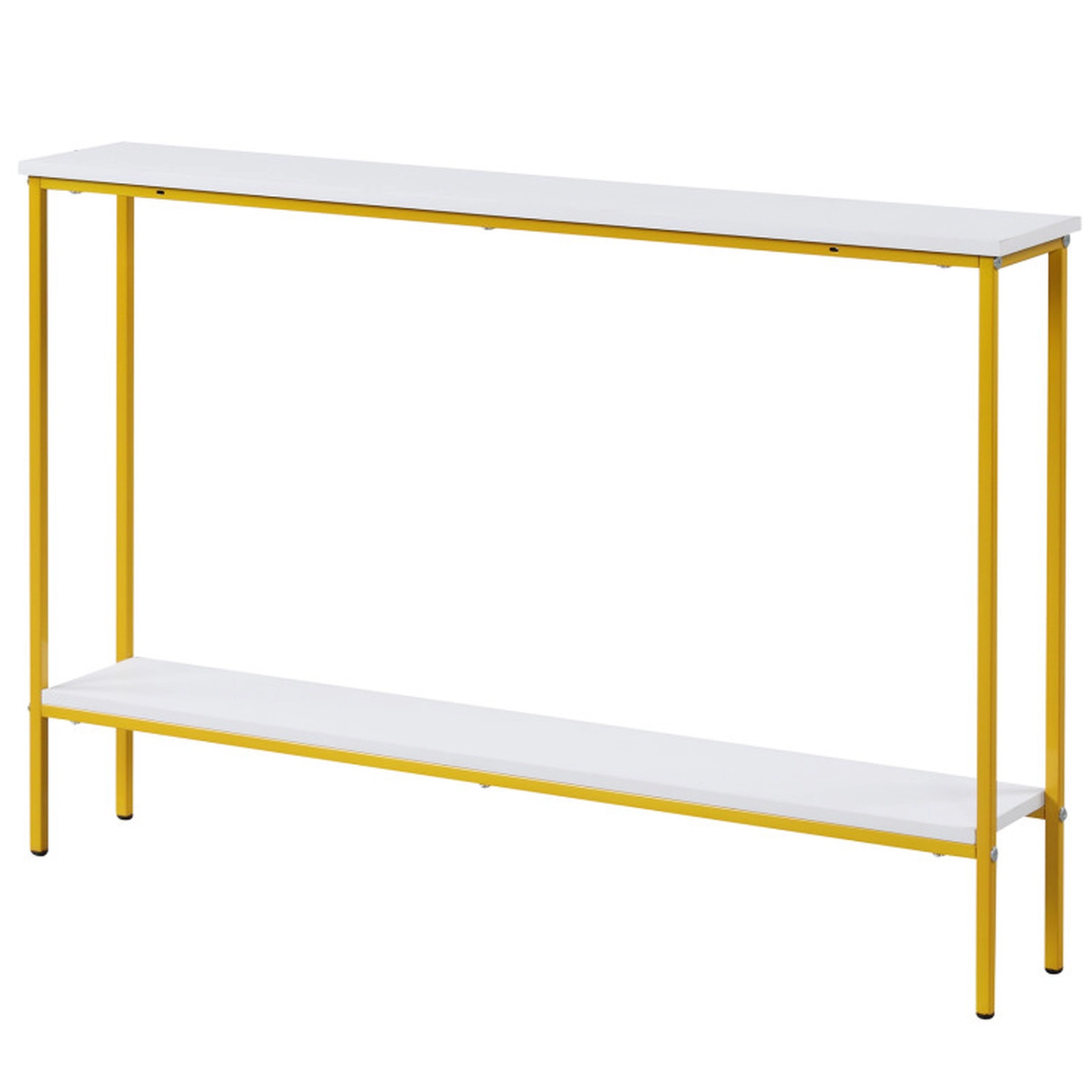 SUGIFT 2-Tier Narrow Anti-Tipping Kits Gold Metal Frame Console Table 44-in x 8-in x 30.5-in 30-lb Capacity White