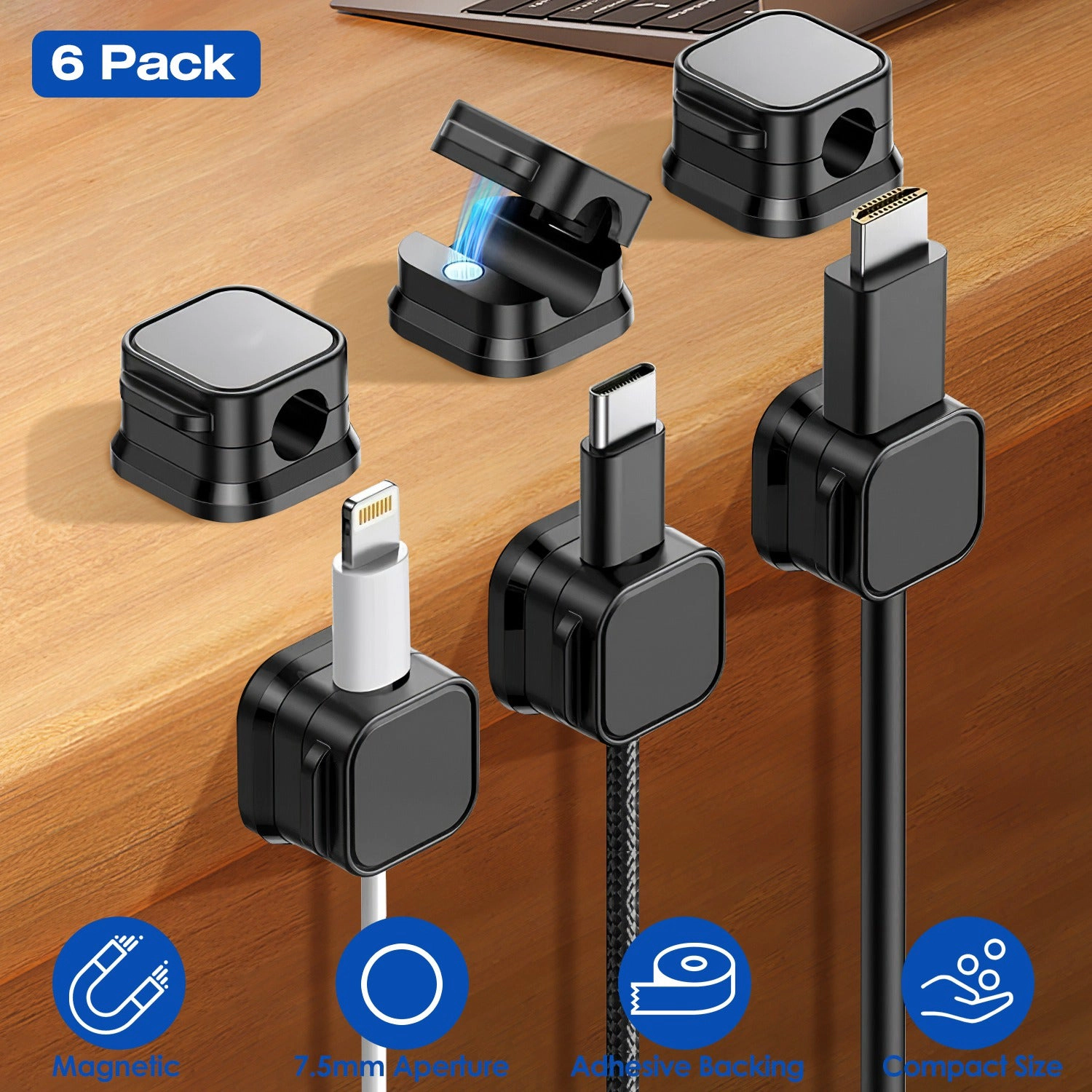GBruno 6-Pack Magnetic Cable Clips Cord Organizer
