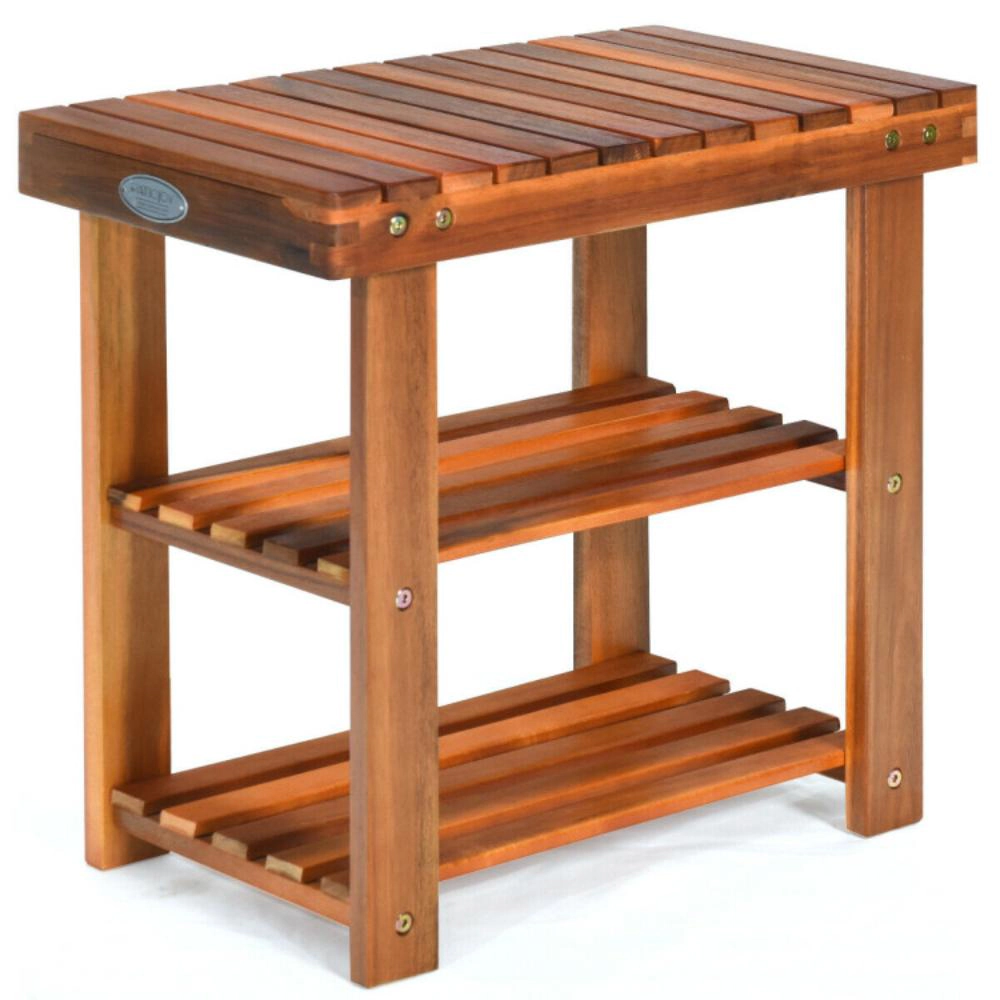 Hivvago 3-Tier Wood Shoe Rack 19' Shoe Bench Boots Organizer
