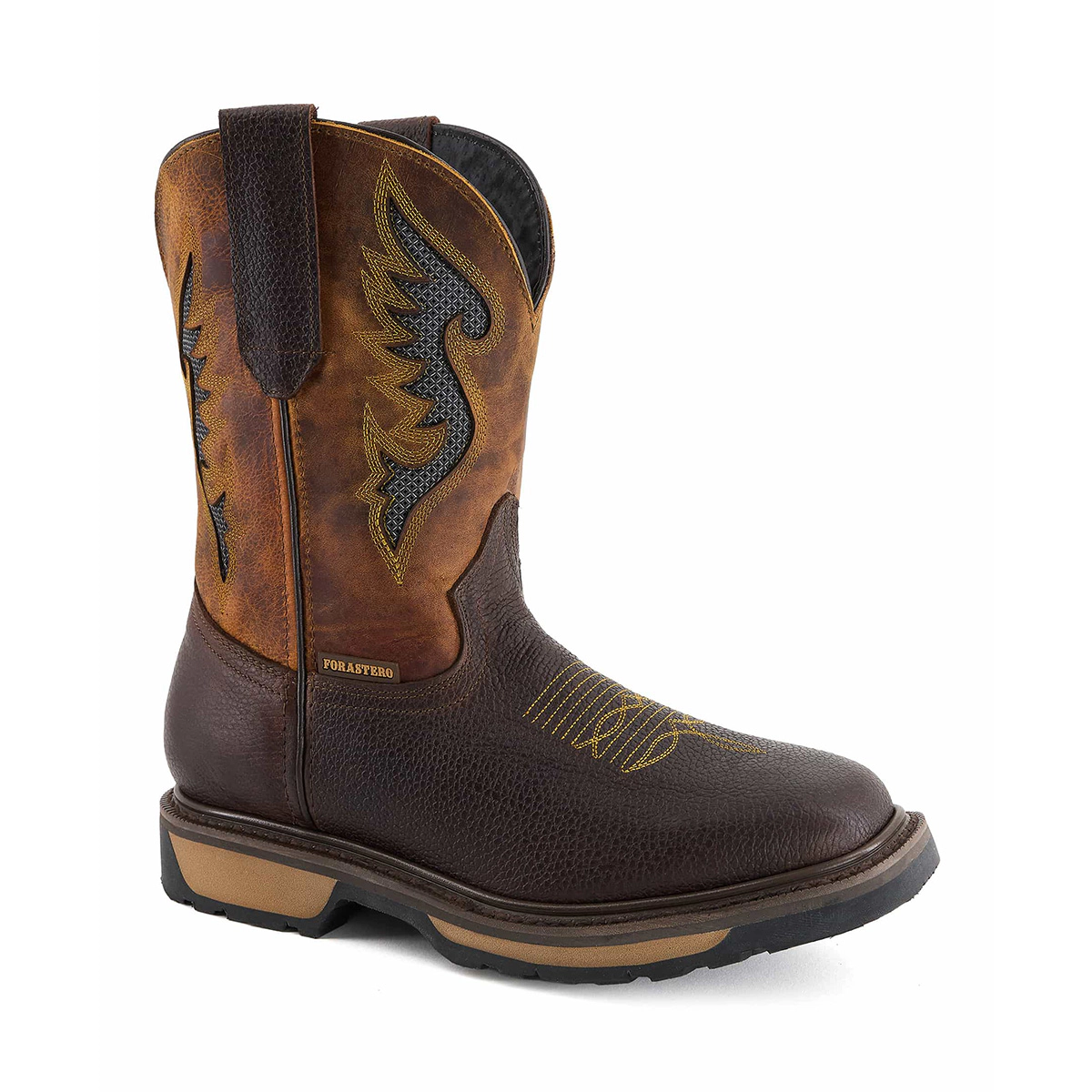 Forastero Mens Western Leather Boots -, Block Heel, Classic Rugged Style