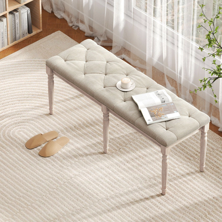 Hivvago 47.5 Inch Upholstered Bench with Carved Rubber Wood Legs and Padded Seat