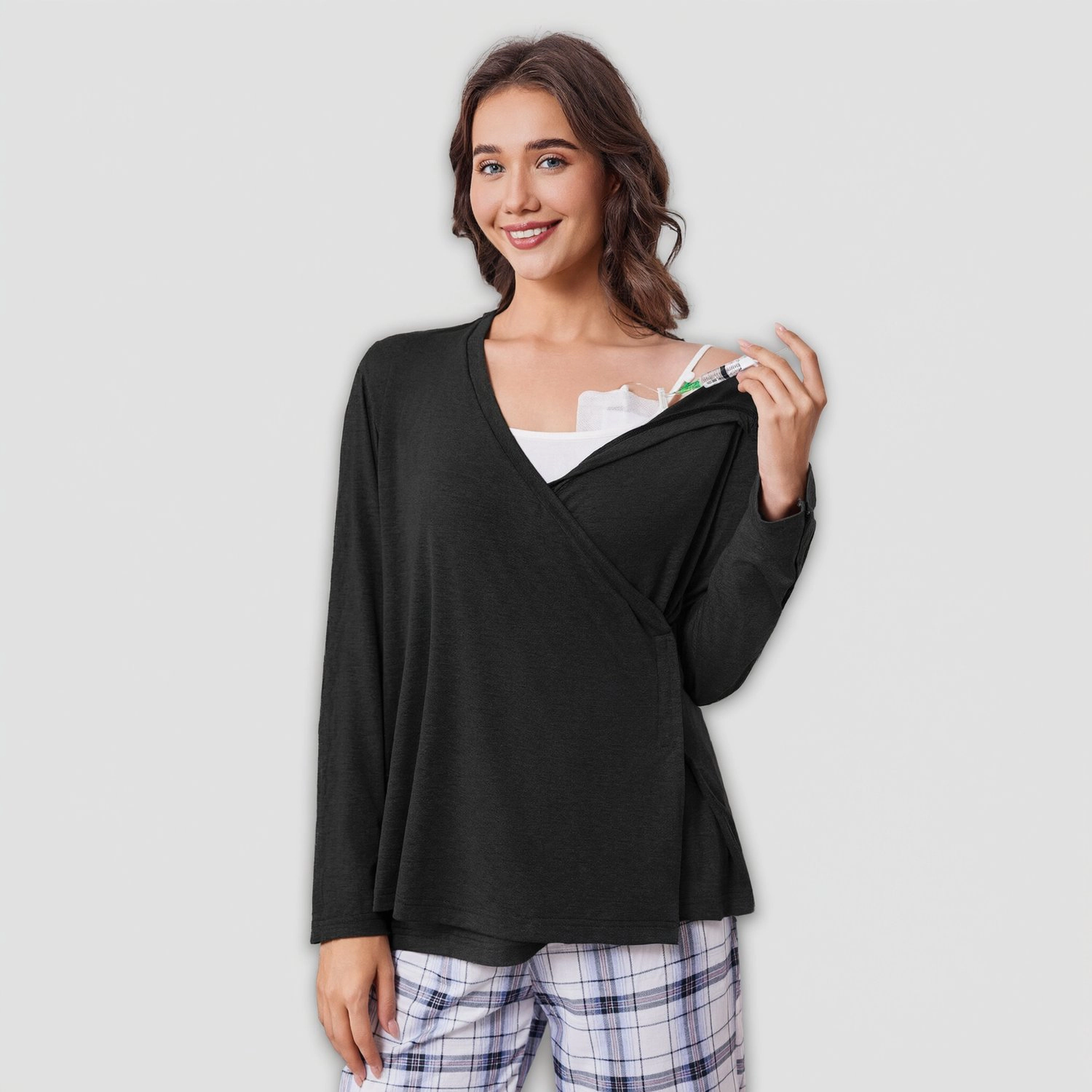 Pinspark Womens Casual Long Sleeve Wrap Top Fall V Neck Cross Front Snap Tunics