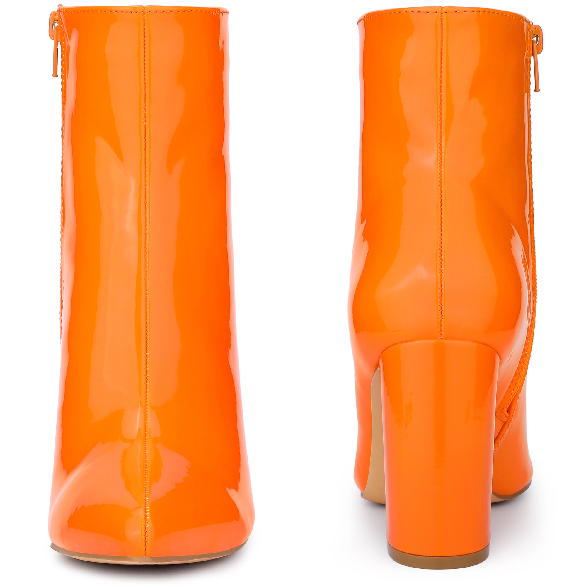 BLISSFUL STEP Women Faux Leather Chunky Heel Pointed Toe Side Zip Ankle Boots