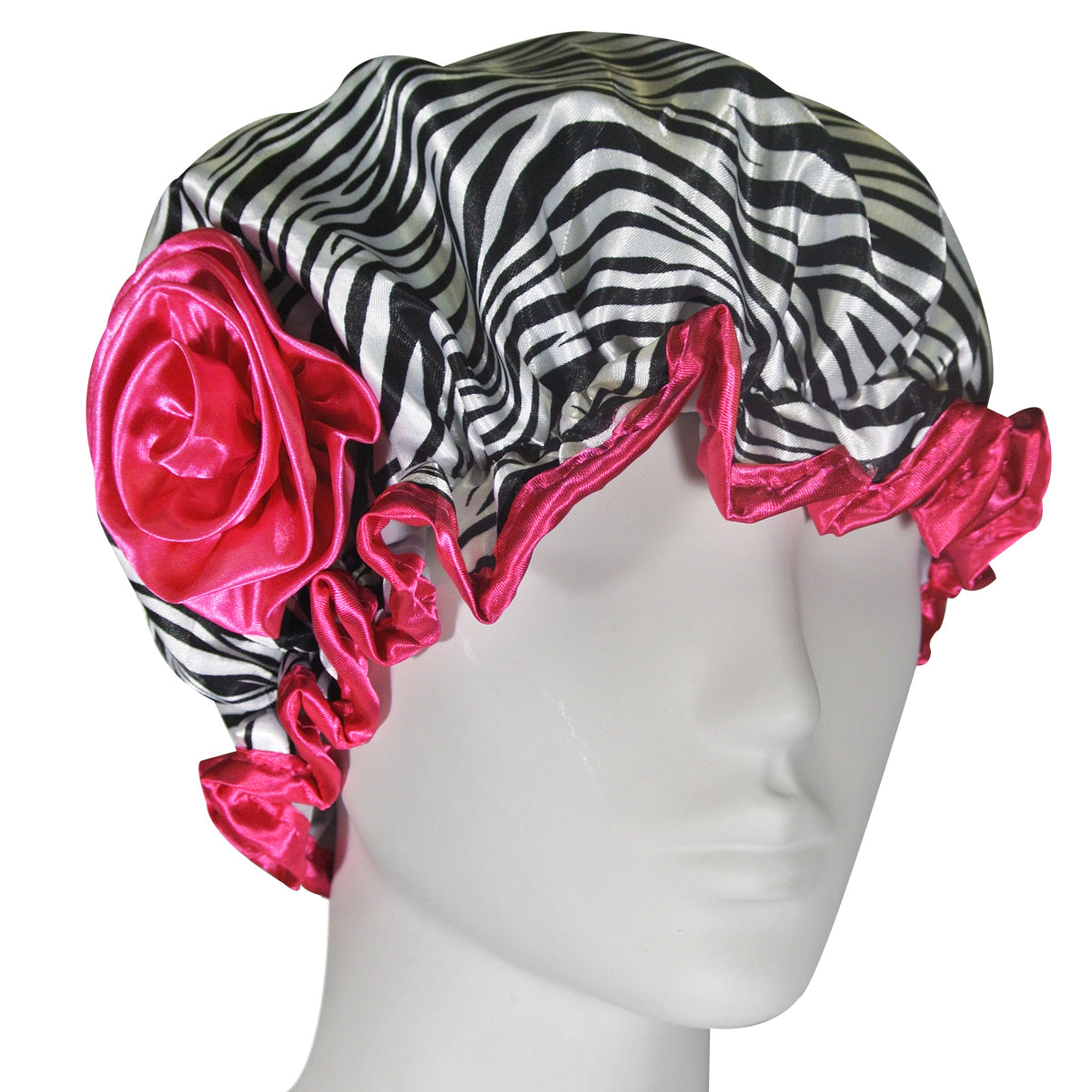 Wrapables Women's Stylish Satin Shower Cap, Zebra