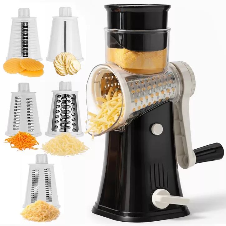 Luminuxe Rotary Cheese Grater w/ Handle, Manual Cheese Shredder Strong Suction Base. Kitchen Mandoline Vegetable Slicer