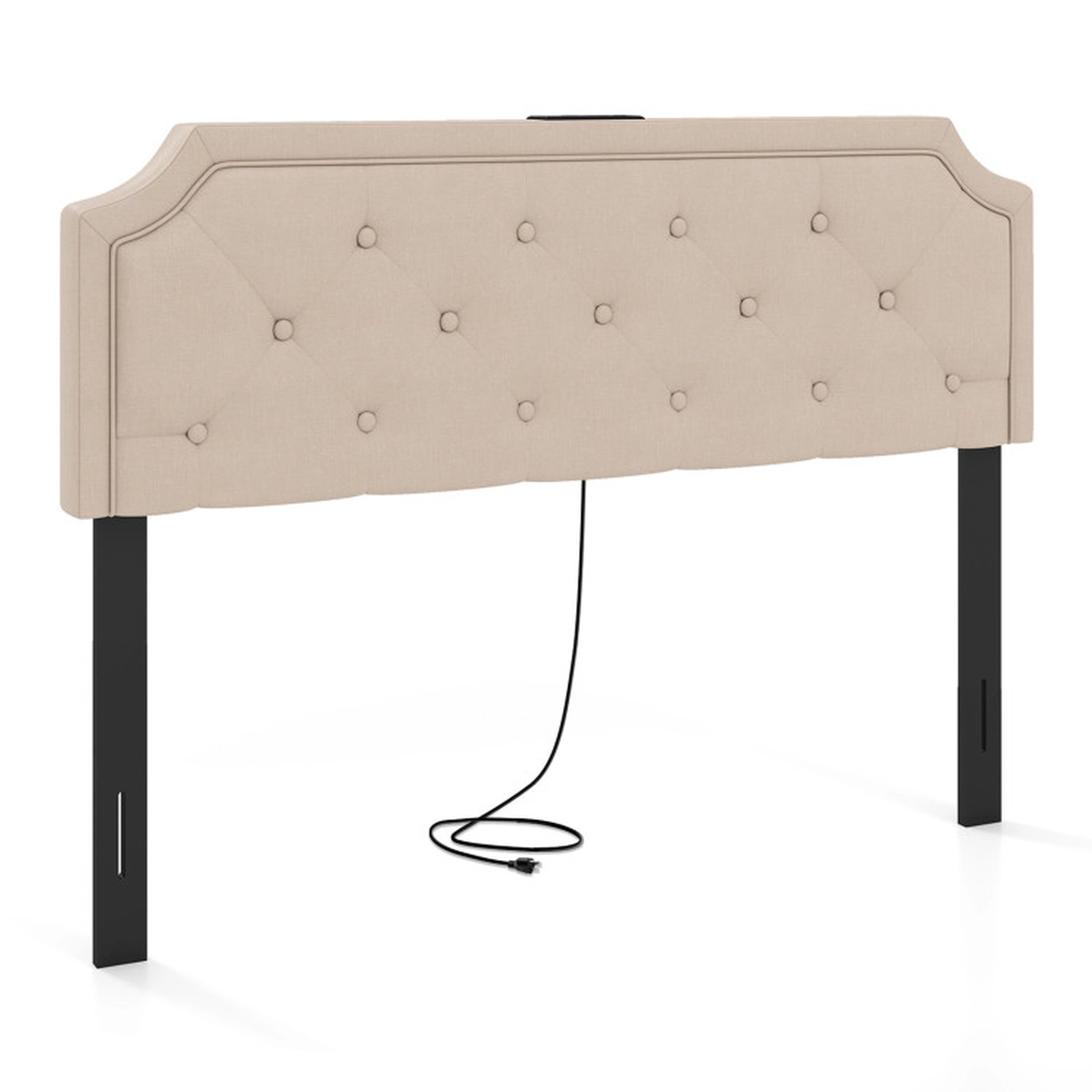 SUGIFT Beige 2 AC Outlets USB and Type-C Ports Tufted Upholstered Queen Full Headboard