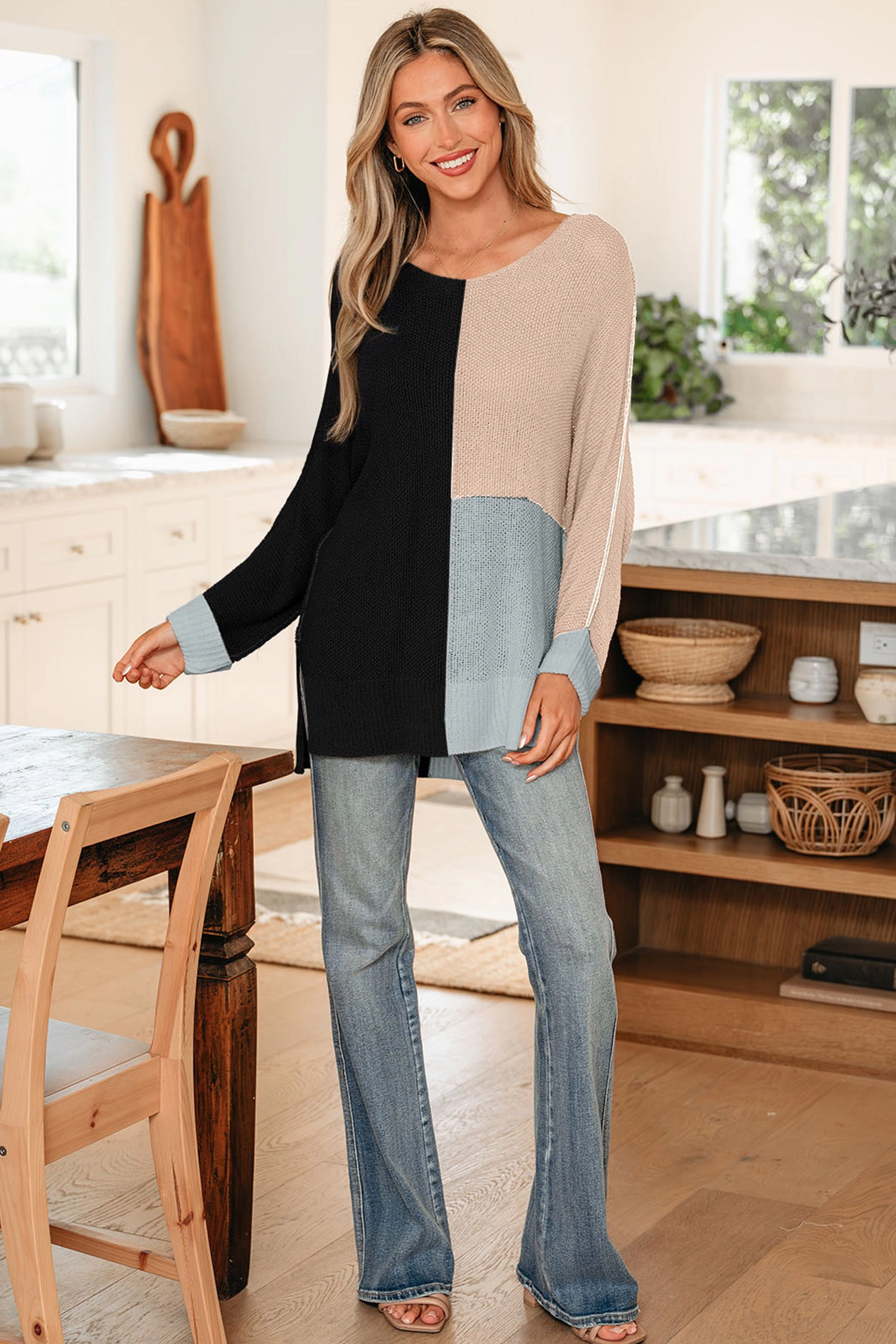 Threaded Pear Women's Zayla Block Knit Loose Sweater